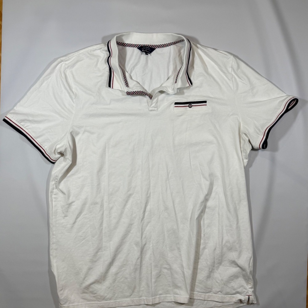 Ben Sherman Polo Shirt Mens XXL White Short Sleeve Tipped Collar Mod Indie Retro - Picture 3 of 9